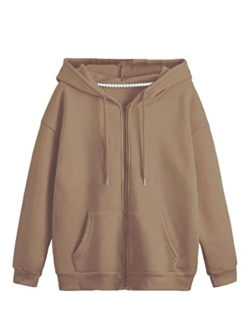 Women's Zip Front Drawstring Hoodie Pullover Long Sleeve Casual Sweatshirt Top