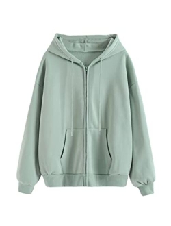 Women's Zip Front Drawstring Hoodie Pullover Long Sleeve Casual Sweatshirt Top