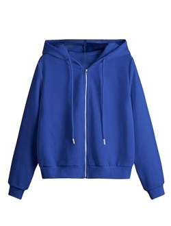 Women's Zip Front Drawstring Hoodie Pullover Long Sleeve Casual Sweatshirt Top