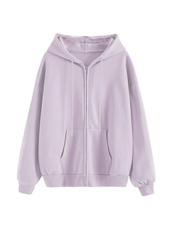 Women's Zip Front Drawstring Hoodie Pullover Long Sleeve Casual Sweatshirt Top