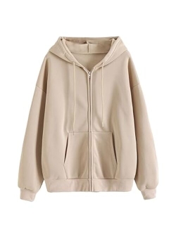 Women's Zip Front Drawstring Hoodie Pullover Long Sleeve Casual Sweatshirt Top