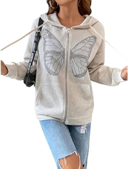 Women's Zip Front Drawstring Hoodie Pullover Long Sleeve Casual Sweatshirt Top