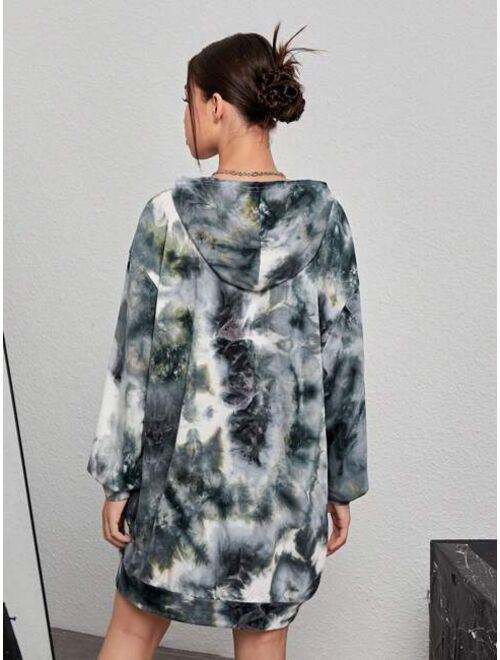 Shein Teen Girl Tie Dye Figure Graphic Drop Shoulder Hooded Dress