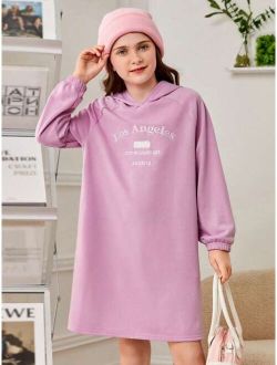 Tween Girl Letter Graphic Raglan Sleeve Hoodie Dress