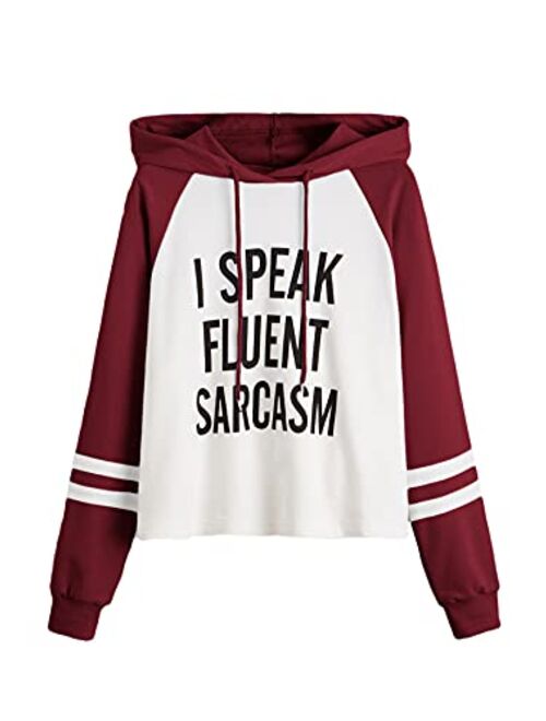 SweatyRocks Women's Long Sleeve Hooded Letter Print Pullover Sweatshirt