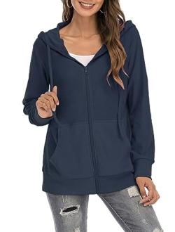 GOCHIC Women's Hooded Sweatshirts Casual Full Zip Hoodie Long Sleeve Oversized Jackets with Pockets