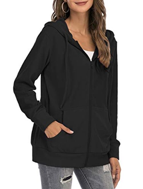 GOCHIC Women's Hooded Sweatshirts Casual Full Zip Hoodie Long Sleeve Oversized Jackets with Pockets