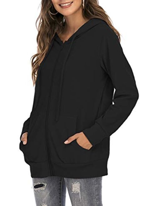 GOCHIC Women's Hooded Sweatshirts Casual Full Zip Hoodie Long Sleeve Oversized Jackets with Pockets