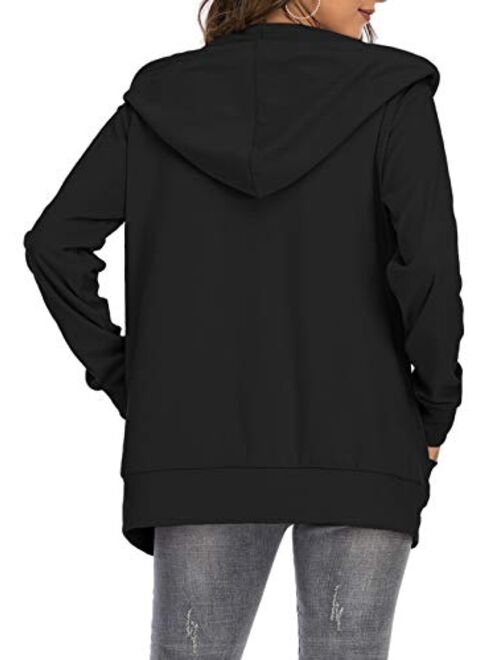 GOCHIC Women's Hooded Sweatshirts Casual Full Zip Hoodie Long Sleeve Oversized Jackets with Pockets