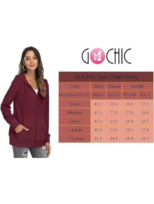 GOCHIC Women's Hooded Sweatshirts Casual Full Zip Hoodie Long Sleeve Oversized Jackets with Pockets