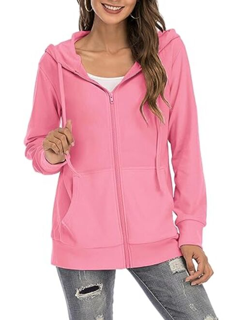 GOCHIC Women's Hooded Sweatshirts Casual Full Zip Hoodie Long Sleeve Oversized Jackets with Pockets