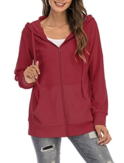 GOCHIC Women's Hooded Sweatshirts Casual Full Zip Hoodie Long Sleeve Oversized Jackets with Pockets