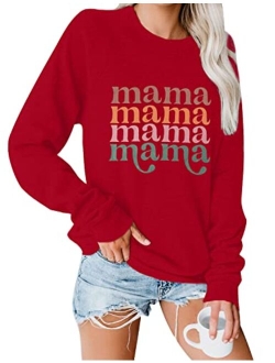 Women's Mama Sweatshirt Crewneck Long Sleeve Tops Casual Letter Print Cute Shirts Graphic Pullover