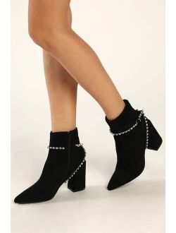 Guene Black Suede Rhinestone Pointed-Toe Ankle Booties