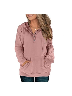 Davenil Womens Hoodies Sweatshirts Casual Long Sleeve Half Zip/Button Down Pullover Drawstring Loose Tops with Pockets