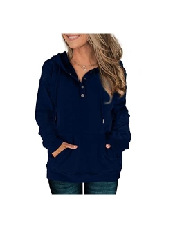 Davenil Womens Hoodies Sweatshirts Casual Long Sleeve Half Zip/Button Down Pullover Drawstring Loose Tops with Pockets