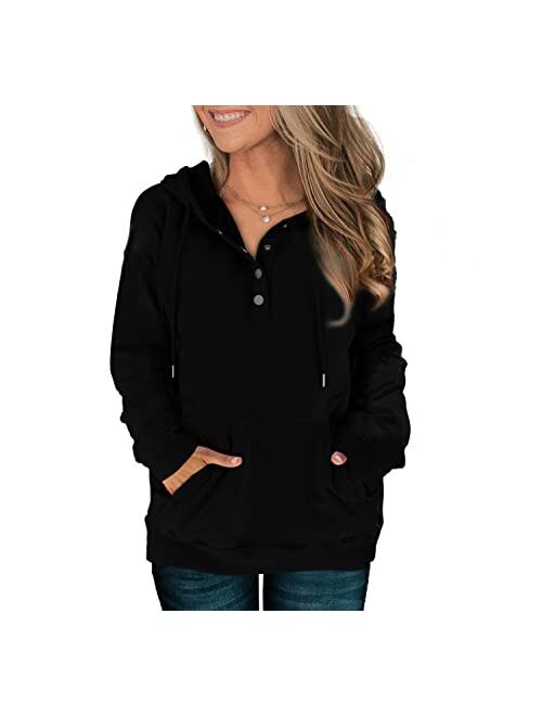 Davenil Womens Hoodies Sweatshirts Casual Long Sleeve Half Zip/Button Down Pullover Drawstring Loose Tops with Pockets