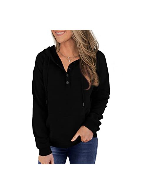 Davenil Womens Hoodies Sweatshirts Casual Long Sleeve Half Zip/Button Down Pullover Drawstring Loose Tops with Pockets