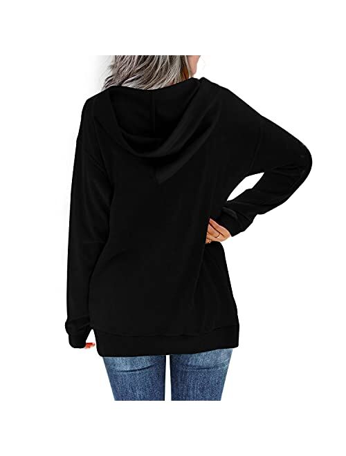 Davenil Womens Hoodies Sweatshirts Casual Long Sleeve Half Zip/Button Down Pullover Drawstring Loose Tops with Pockets