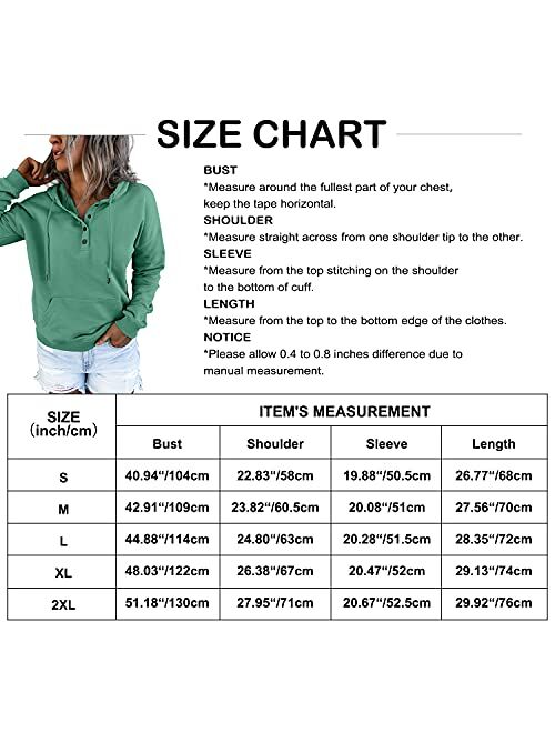 Davenil Womens Hoodies Sweatshirts Casual Long Sleeve Half Zip/Button Down Pullover Drawstring Loose Tops with Pockets