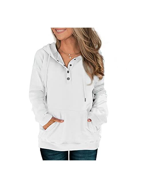 Davenil Womens Hoodies Sweatshirts Casual Long Sleeve Half Zip/Button Down Pullover Drawstring Loose Tops with Pockets