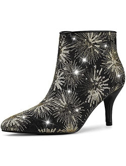 Women's Glitter Sparkle Lace Stiletto Heels Party Sequin Ankle Boots