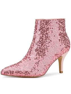 Women's Glitter Sparkle Lace Stiletto Heels Party Sequin Ankle Boots