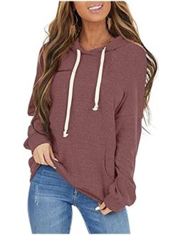 PRETTODAY Women's Casual Lightweight Hoodies Long Sleeve White Drawstring Sweatshirts Loose Pullovers with Pocket