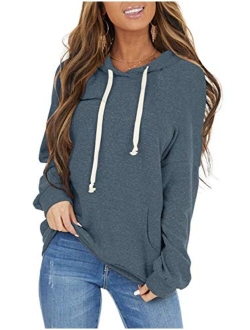 PRETTODAY Women's Casual Lightweight Hoodies Long Sleeve White Drawstring Sweatshirts Loose Pullovers with Pocket