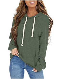 PRETTODAY Women's Casual Lightweight Hoodies Long Sleeve White Drawstring Sweatshirts Loose Pullovers with Pocket