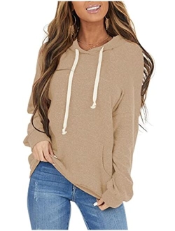 PRETTODAY Women's Casual Lightweight Hoodies Long Sleeve White Drawstring Sweatshirts Loose Pullovers with Pocket