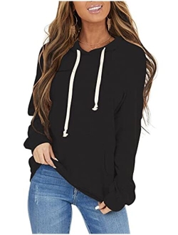 PRETTODAY Women's Casual Lightweight Hoodies Long Sleeve White Drawstring Sweatshirts Loose Pullovers with Pocket