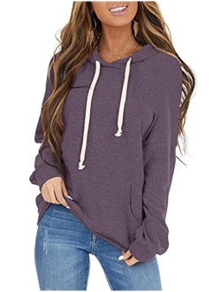 PRETTODAY Women's Casual Lightweight Hoodies Long Sleeve White Drawstring Sweatshirts Loose Pullovers with Pocket