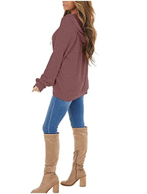 PRETTODAY Women's Casual Lightweight Hoodies Long Sleeve White Drawstring Sweatshirts Loose Pullovers with Pocket