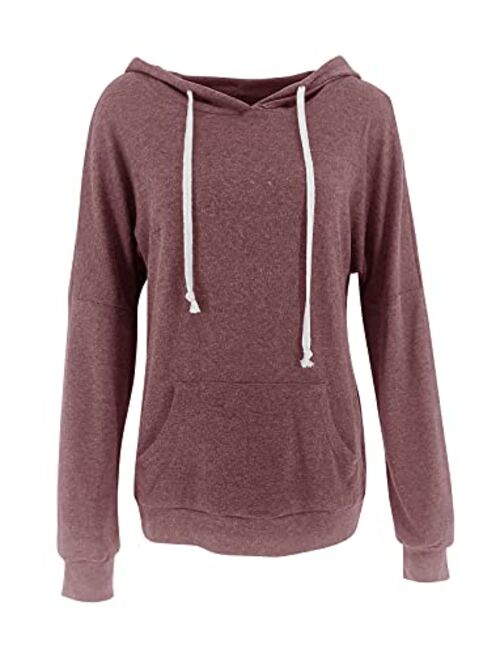 PRETTODAY Women's Casual Lightweight Hoodies Long Sleeve White Drawstring Sweatshirts Loose Pullovers with Pocket