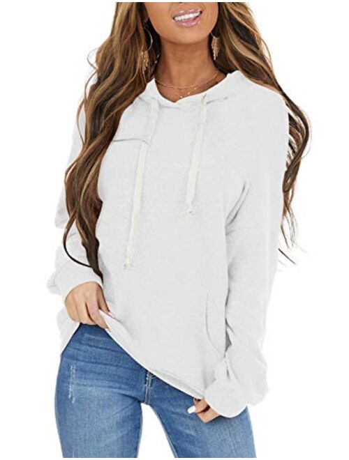 PRETTODAY Women's Casual Lightweight Hoodies Long Sleeve White Drawstring Sweatshirts Loose Pullovers with Pocket