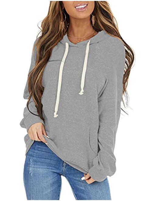 PRETTODAY Women's Casual Lightweight Hoodies Long Sleeve White Drawstring Sweatshirts Loose Pullovers with Pocket