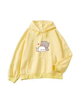 Keevici Women Kawaii Cartoon Cute Cat Graphic Casual Cotton Pullover Hoodies Sweatshirt