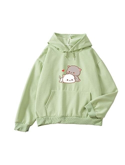 Keevici Women Kawaii Cartoon Cute Cat Graphic Casual Cotton Pullover Hoodies Sweatshirt