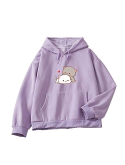 Keevici Women Kawaii Cartoon Cute Cat Graphic Casual Cotton Pullover Hoodies Sweatshirt