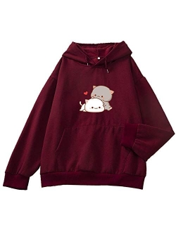 Keevici Women Kawaii Cartoon Cute Cat Graphic Casual Cotton Pullover Hoodies Sweatshirt