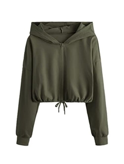 Women's Casual Full Zip Crop Top Hoodie Sweatshirt Jacket