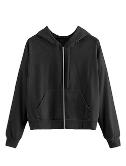 Women's Casual Full Zip Crop Top Hoodie Sweatshirt Jacket