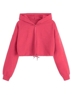 Women's Casual Full Zip Crop Top Hoodie Sweatshirt Jacket