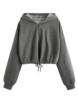 Women's Casual Full Zip Crop Top Hoodie Sweatshirt Jacket