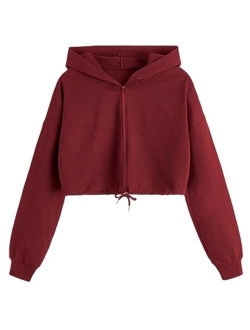 Women's Casual Full Zip Crop Top Hoodie Sweatshirt Jacket