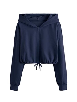 Women's Casual Full Zip Crop Top Hoodie Sweatshirt Jacket