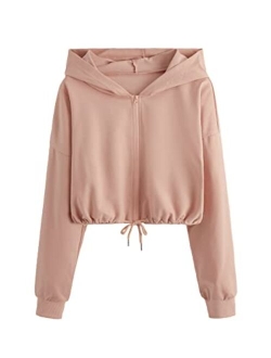 Women's Casual Full Zip Crop Top Hoodie Sweatshirt Jacket