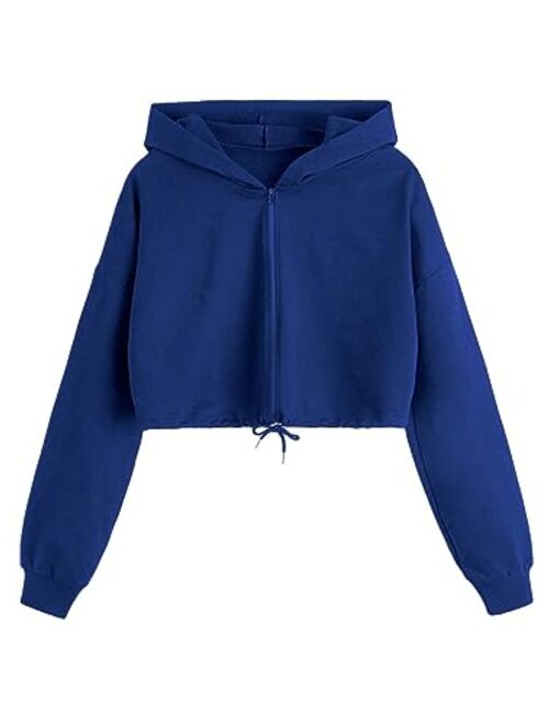 SweatyRocks Women's Casual Full Zip Crop Top Hoodie Sweatshirt Jacket