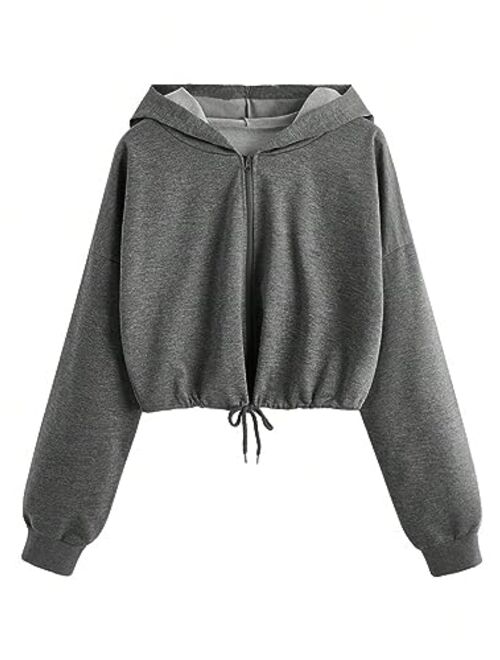 SweatyRocks Women's Casual Full Zip Crop Top Hoodie Sweatshirt Jacket